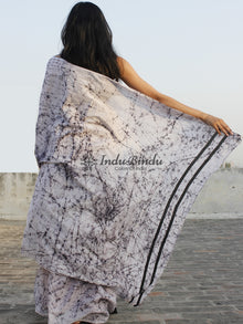 Indigo Black Hand Batik & Block Printed Cotton Saree - S031702348