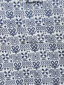 Indigo White Maroon Hand Block Printed Cotton Saree In Natural Colors - S031702354