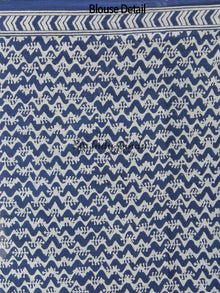 Indigo Blue White Hand Block Printed Cotton Saree In Natural Colors - S031702356