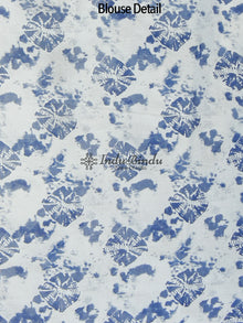 Indigo Blue White Hand Block Printed Cotton Saree In Natural Colors - S031702358