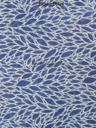 Indigo Blue White Hand Block Printed Cotton Saree In Natural Colors - S031702360