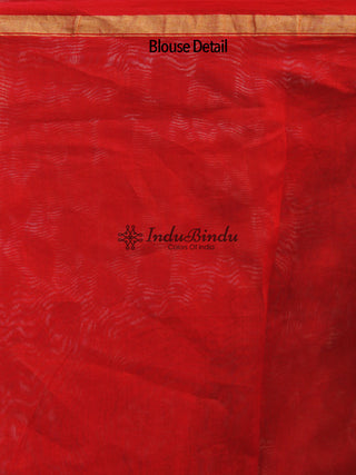Brick Red Yellow White Hand Block Printed Chanderi Saree - S031702366