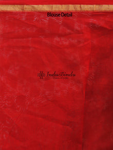 Brick Red Yellow White Hand Block Printed Chanderi Saree - S031702366