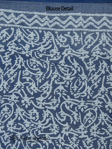 Indigo Maroon White Hand Block Printed Cotton Saree In Natural Colors - S031702371