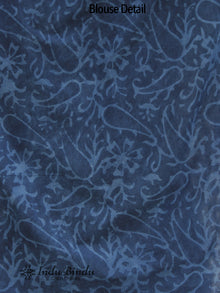 Indigo White Hand Block Printed Cotton Saree In Natural Colors - S031702373