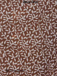 Brown Rust Ivory Hand Block Printed Cotton Saree - S031702384