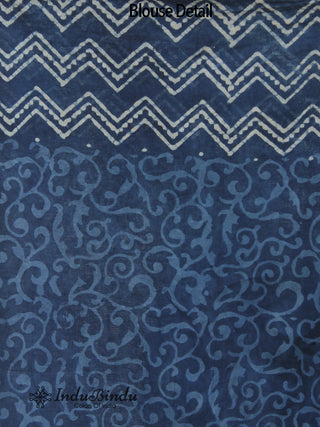 Indigo Ivory Blue Hand Block Printed Cotton Saree In Natural Colors - S031702385