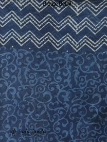 Indigo Ivory Blue Hand Block Printed Cotton Saree In Natural Colors - S031702385
