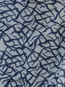 Indigo Blue White Hand Block Printed Cotton Saree In Natural Colors - S031702386