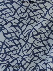 Indigo Blue White Hand Block Printed Cotton Saree In Natural Colors - S031702386