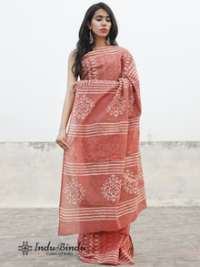 Rust Pink Ivory Hand Block Printed Cotton Saree - S031702391
