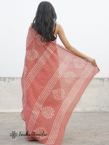 Rust Pink Ivory Hand Block Printed Cotton Saree - S031702391