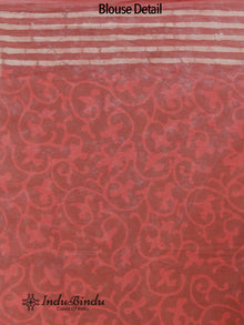 Rust Pink Ivory Hand Block Printed Cotton Saree - S031702391