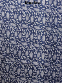 Indigo Blue White Hand Block Printed Cotton Saree With Kalamkari Printed Pallu - S031702398