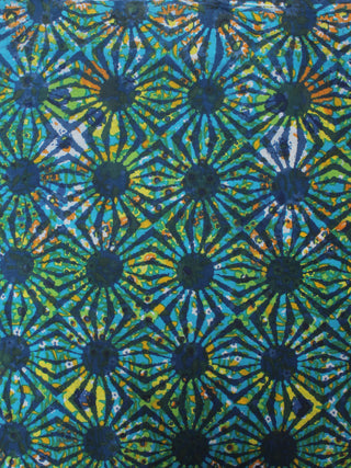 Indigo Green Blue Hand Block Printed Cotton Cambric Fabric Per Meter - F0916415