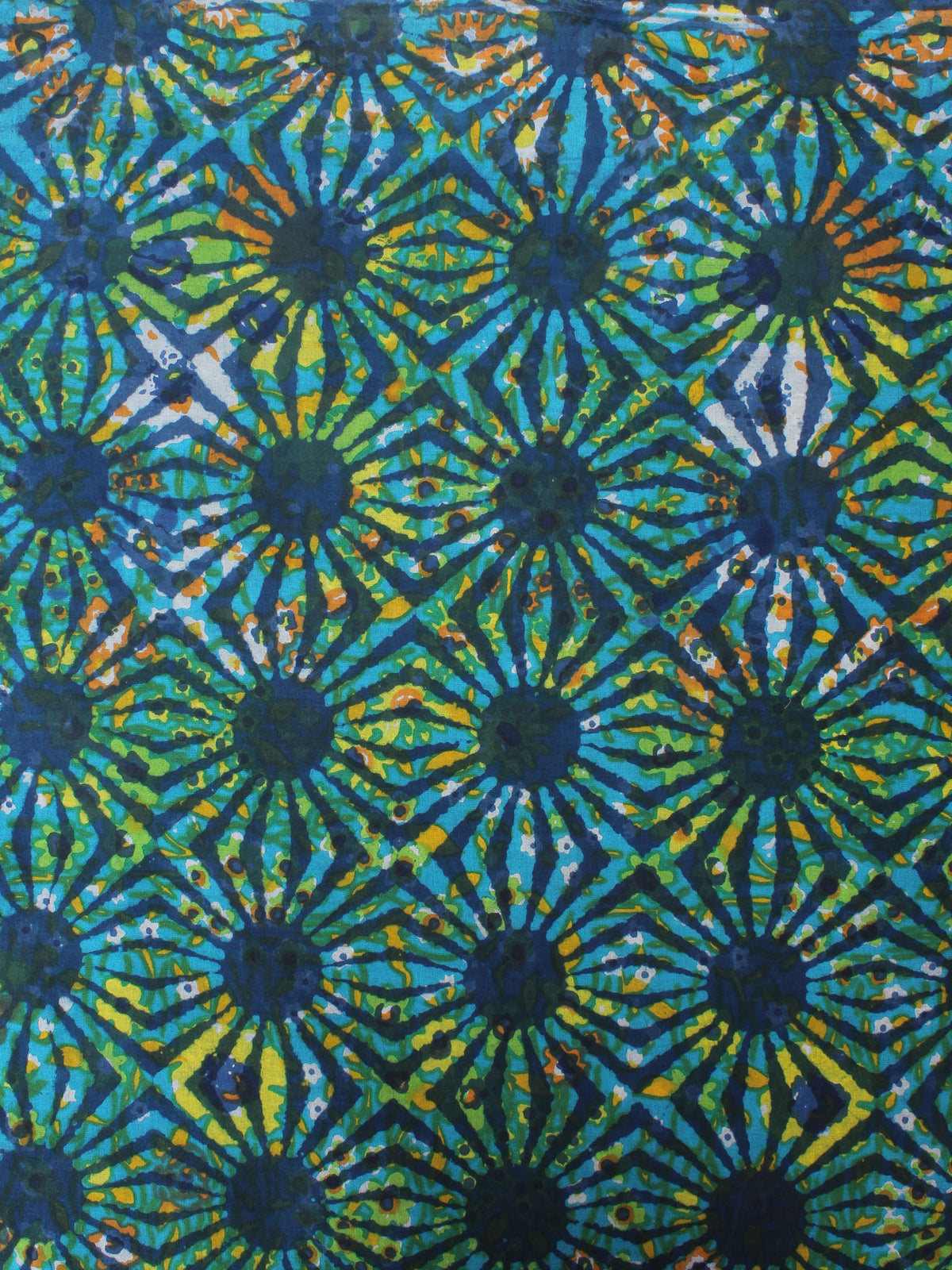 Indigo Green Blue Hand Block Printed Cotton Cambric Fabric Per Meter - F0916415
