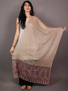 Sandy Brown Pure Wool With Palla Border Self Design Cashmere Stole from Kashmir - S6317096