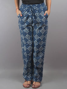 Indigo Hand Block Printed Elasticated Waist Trousers- T0317024