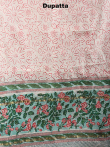 Green Pink Hand Block Printed Chanderi Kurta-Salwar Fabric With Chanderi Dupatta - S1628034