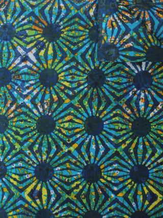 Indigo Green Blue Hand Block Printed Cotton Cambric Fabric Per Meter - F0916415
