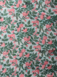 Green Pink Hand Block Printed Chanderi Kurta-Salwar Fabric With Chanderi Dupatta - S1628034