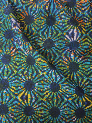 Indigo Green Blue Hand Block Printed Cotton Cambric Fabric Per Meter - F0916415