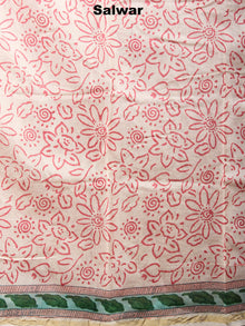 Green Pink Hand Block Printed Chanderi Kurta-Salwar Fabric With Chanderi Dupatta - S1628034