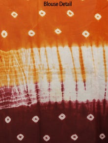 Red Brown Ivory Hand Shibori Dyed Cotton Saree - S031702407