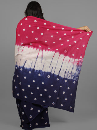 Red Indigo Ivory Hand Shibori Dyed Cotton Saree - S031702412