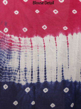 Red Indigo Ivory Hand Shibori Dyed Cotton Saree - S031702412