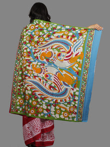 Deep Pink Ivory Hand Block Printed Cotton Saree With Kalamkari Printed Pallu - S031702418