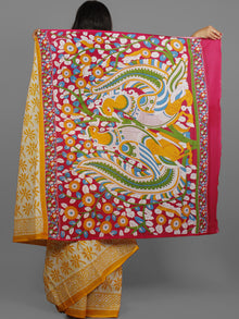 Yellow Ivory Hand Block Printed Cotton Saree With Kalamkari Printed Pallu - S031702424