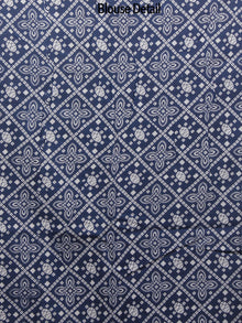 Indigo White Hand Block Printed Cotton Saree With Kalamkari Printed Pallu - S031702428