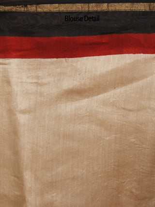 Maroon Beige Black Hand Block Printed Chanderi Saree - S031702434