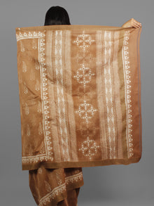 Brown Ivory Chanderi Silk Hand Block Printed Saree With Ghicha Border - S031702436