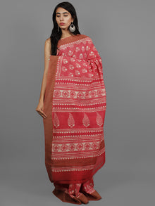 Pink Ivory Chanderi Silk Hand Block Printed Saree With Ghicha Border - S031702441