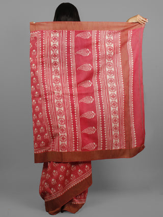 Pink Ivory Chanderi Silk Hand Block Printed Saree With Ghicha Border - S031702441