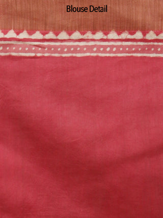 Pink Ivory Chanderi Silk Hand Block Printed Saree With Ghicha Border - S031702441