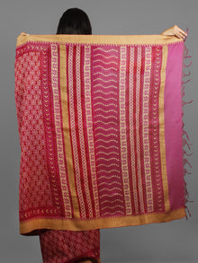 Rosewood Pink Beige Chanderi Silk Hand Block Printed Saree With Ghicha Border - S031702443