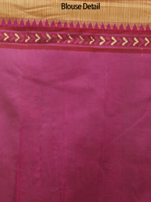 Rosewood Pink Beige Chanderi Silk Hand Block Printed Saree With Ghicha Border - S031702443