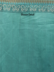 Teal Green Ivory Chanderi Silk Hand Block Printed Saree With Ghicha Border - S031702444