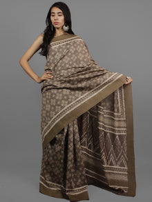 Kashish Ivory Chanderi Silk Hand Block Printed Saree With Ghicha Border - S031702445