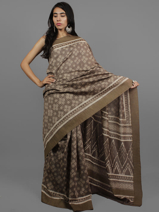 Kashish Ivory Chanderi Silk Hand Block Printed Saree With Ghicha Border - S031702445