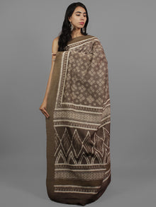 Kashish Ivory Chanderi Silk Hand Block Printed Saree With Ghicha Border - S031702445