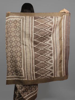 Kashish Ivory Chanderi Silk Hand Block Printed Saree With Ghicha Border - S031702445