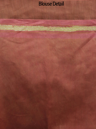 Dark Peach Beige Chanderi Hand Block Printed Saree With Ghicha Border - S031702446