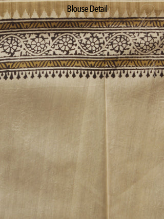 Beige Black Chanderi Hand Block Printed Saree With Ghicha Border - S031702447