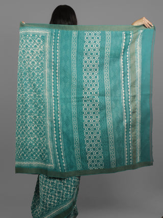Green Ivory Chanderi Hand Block Printed Saree With Ghicha Border - S031702448