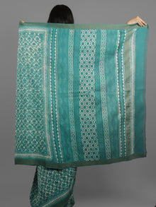Green Ivory Chanderi Hand Block Printed Saree With Ghicha Border - S031702448