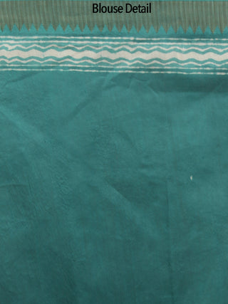 Green Ivory Chanderi Hand Block Printed Saree With Ghicha Border - S031702448